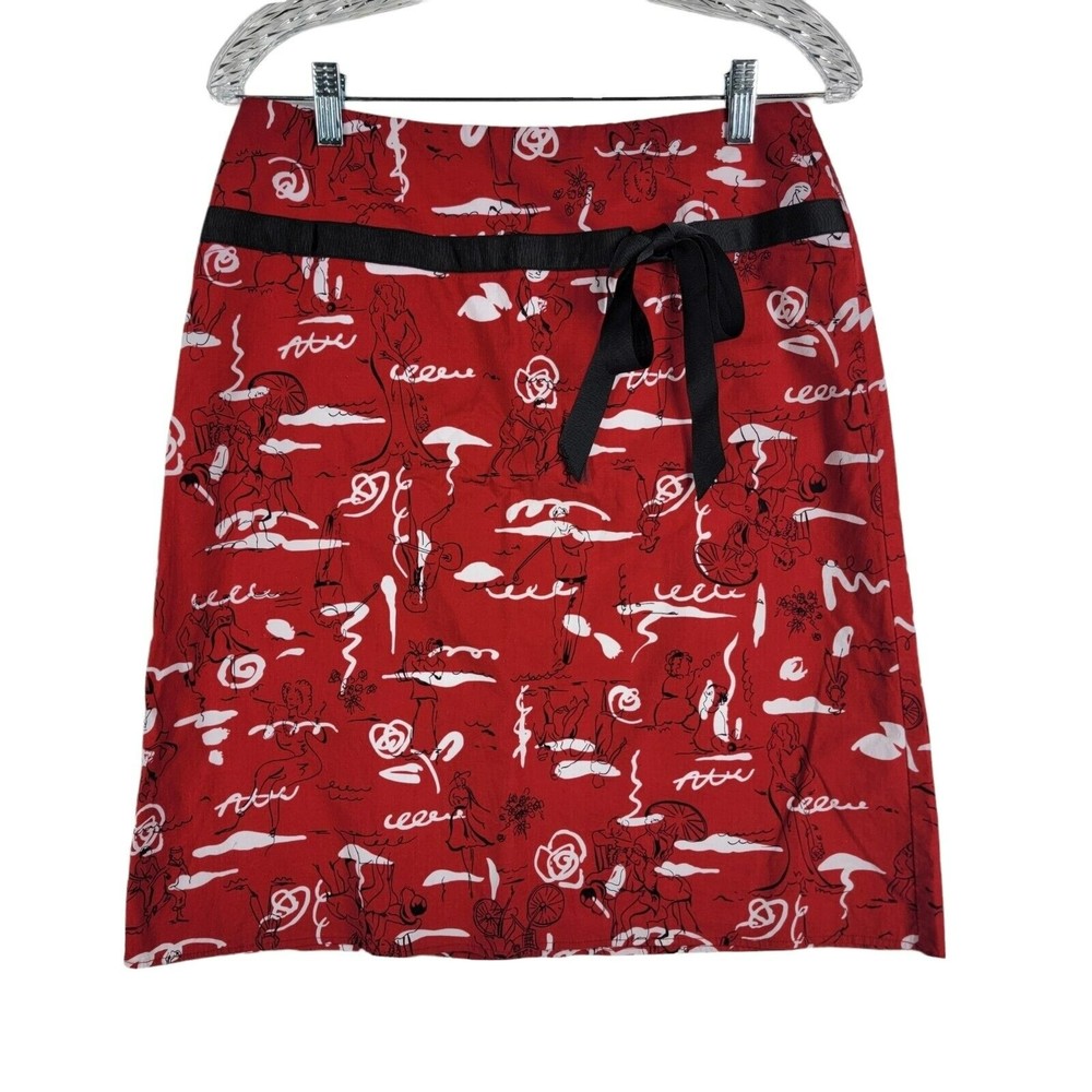 Dressbarn Size 8 Womens Red Skirt with Tie People Graphics‎